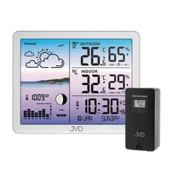 Budík JVD Stříbrná barevná rádiem řízená meteorologická stanice JVD RB3566.2