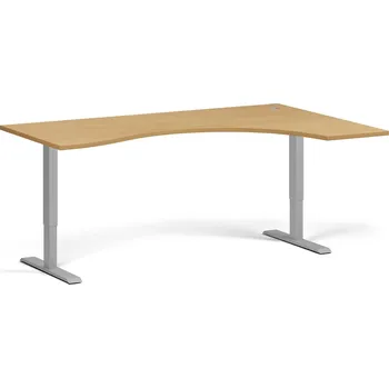 Počítačový stůl Ergonomický výškově nastavitelný stůl. 180x120 cm, 2 motory, L/P, šedá podnož, buk