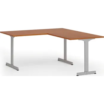 Psací stůl Rohový kancelářský stůl PRIMO BETA L, 160x180 cm, L/P, šedá podnož, třešeň