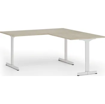 Psací stůl Rohový kancelářský stůl PRIMO BETA L, 160x180 cm, L/P, bílá podnož, dub přírodní