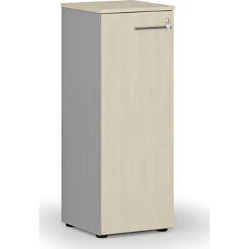 Kancelářská sestava Nízká kancelářská skříň s dveřmi PRIMO GRAY, 400 x 420 x 1087 mm, šedá/bříza