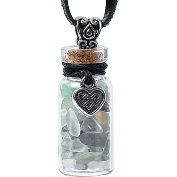 Přívěsek Milujeme Kameny Fluorit - tromlované kamínky v lahvičce s přívěskem srdce - přívěsek 396440