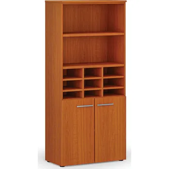Kancelářská sestava Třídicí regál s dveřmi PRIMO WOOD, 800 x 420 x 1781 mm, 9 přihrádek, třešeň