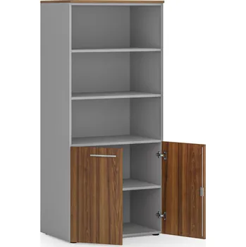 Kancelářská sestava Kombinovaná kancelářská skříň PRIMO GRAY, nízké dveře, 800 x 500 x 1781 mm, šedá/ořech