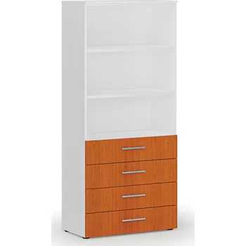 Kancelářská sestava Kancelářská skříň se zásuvkami PRIMO WHITE, 800 x 420 x 1781 mm, bílá/třešeň