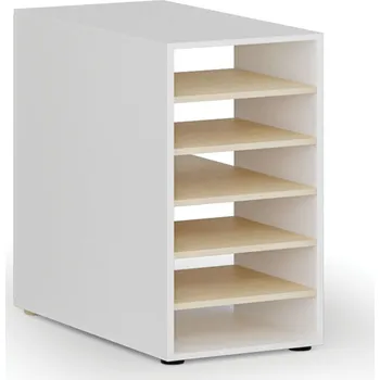 Policová skříň Přístavná policová skříňka k pracovnímu stolu PRIMO WHITE, pravá, bílá/bříza