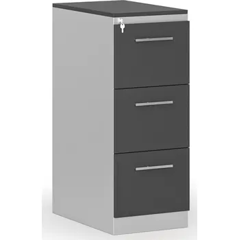 Kartotéka Kovová zásuvková kartotéka PRIMO s dřevěnými čely A4, 3 zásuvky, šedá/grafit