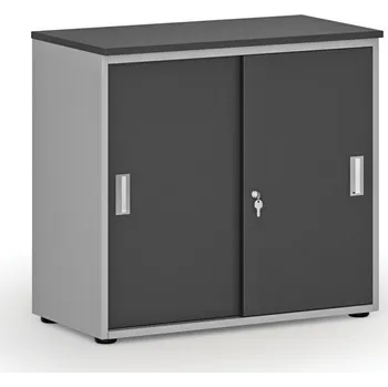 Kancelářská sestava Kancelářská skříň se zasouvacími dveřmi PRIMO GRAY, 800 x 420 x 740 mm, šedá/grafit