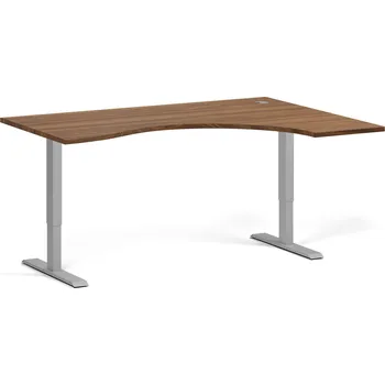 Počítačový stůl Ergonomický výškově nastavitelný stůl. 160x120 cm, 2 motory, L/P, šedá podnož, ořech