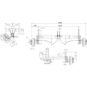 Přívěs Náprava KNOTT GB 13 (1350 kg) b=1237 mm, c=1595 mm, 200x50, 112x5, patky 159, střed. držák