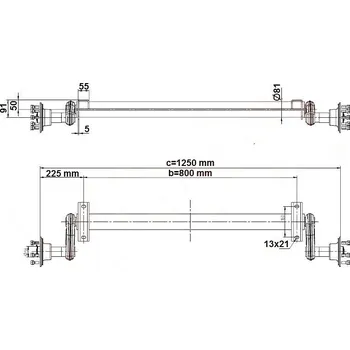 Přívěs Náprava KNOTT G 13 (1300 kg) b= 800 mm, c=1250 mm, 100x4, patky 50