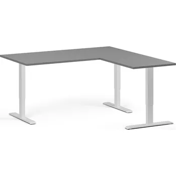 Počítačový stůl Rohový výškově nastavitelný stůl, 160x160 cm, 3 motory, L/P, bílá podnož, grafit