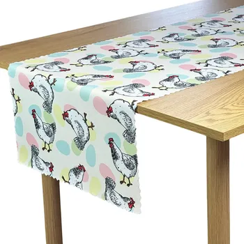 ubrus Obrus Běžící Pás Odolný Skvrnám Velikonoce Kuře Barevné Kraslice Běžící Pásy 50x160 cm