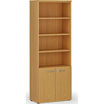 Kancelářská sestava Kombinovaná kancelářská skříň PRIMO WOOD, dveře na 2 patra, 800 x 420 x 2128 mm, buk