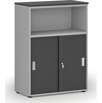 Kancelářská sestava Kombinovaná kancelářská skříň se zásuvnými dveřmi PRIMO GRAY, 800 x 420 x 1087 mm, šedá/grafit