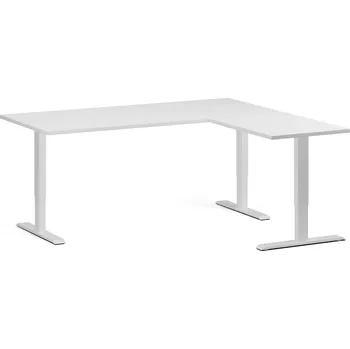Počítačový stůl Rohový výškově nastavitelný stůl, 180x160 cm, 3 motory, L/P, bílá podnož, bílá