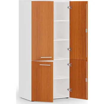 Policová skříň Kancelářská policová skříň PRIMO WHITE, půlené dveře, 800 x 500 x 1781 mm, bílá/třešeň