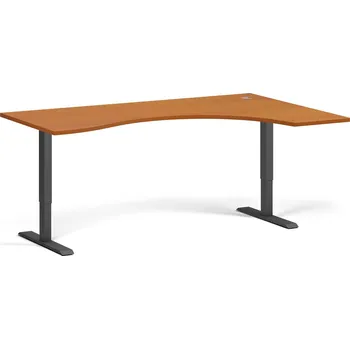 Počítačový stůl Ergonomický výškově nastavitelný stůl. 180x120 cm, 2 motory, L/P, černá podnož, třešeň