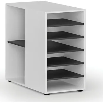 Policová skříň Přístavná policová skříňka k pracovnímu stolu PRIMO WHITE, levá, bílá/grafit