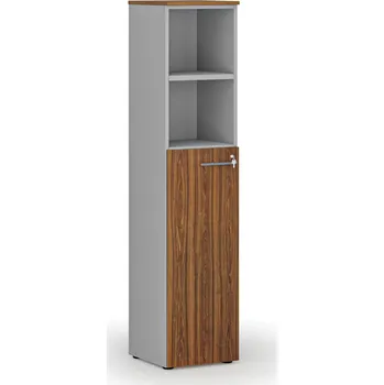 Kancelářská sestava Kombinovaná kancelářská skříň PRIMO GRAY, dveře na 3 patra, 400 x 420 x 1781 mm, šedá/ořech