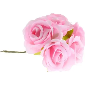 umělá květina Růžičky 4,5cm, 24ks na drátku, textilní, růžové