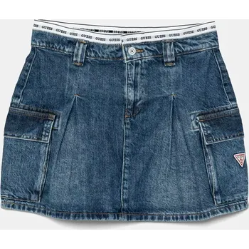 Dámská sukně Dětská riflová sukně Guess tmavomodrá barva, mini, áčková, J5RD07 D45E0 J5RD07.D45E0.PPYA 59X, vel. 122-125
