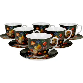 Sada 6 šálků s podšálky 250 ml, motiv kytice 6695 DUO