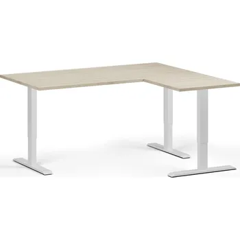Počítačový stůl Rohový výškově nastavitelný stůl, 160x140 cm, 3 motory, L/P, bílá podnož, dub přírodní