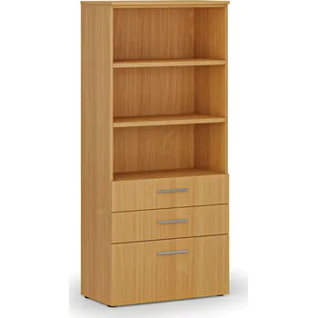 Kancelářská sestava Kancelářská skříň s kombinovanými zásuvkami PRIMO WOOD, 800 x 420 x 1781 mm, buk