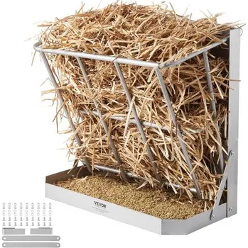 Chov hospodářského zvířete Krmítko na kozí seno VEVOR, velká kapacita 21 galonů, krmítko 2 v 1 na seno a obilí, nástěnné krmítko pro hospodářská zvířata s krmnou miskou, vícestranný stojan na kozí seno, robustní ocelový stojan na seno pro ovce a koně