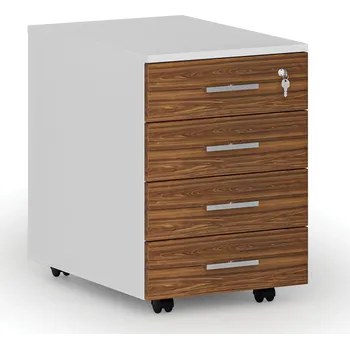 Kancelářská sestava Kancelářský mobilní kontejner PRIMO WHITE, 4 zásuvky, bílá/ořech