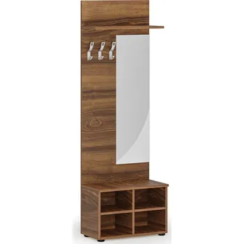 Věšák Věšáková stěna s botníkem a zrcadlem PRIMO, 3 háčky, police, ořech