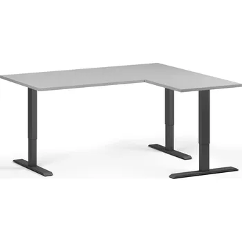 Počítačový stůl Rohový výškově nastavitelný stůl, 160x140 cm, 3 motory, L/P, černá podnož, šedá