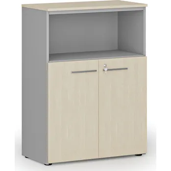 Kancelářská sestava Kombinovaná kancelářská skříň PRIMO GRAY, 800 x 420 x 1087 mm, šedá/bříza