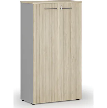 Kancelářská sestava Kancelářská skříň s dveřmi PRIMO GRAY, 800 x 420 x 1434 mm, šedá/dub přírodní