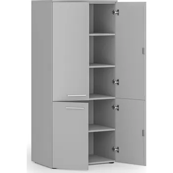 Policová skříň Kancelářská policová skříň PRIMO GRAY, půlené dveře, 800 x 500 x 1781 mm, šedá