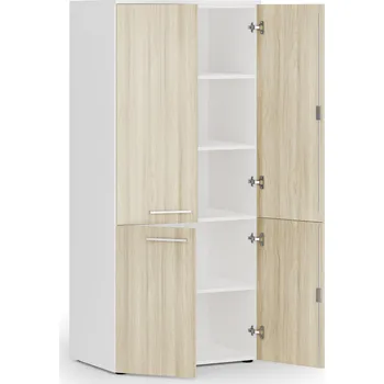Policová skříň Kancelářská policová skříň PRIMO WHITE, půlené dveře, 800 x 500 x 1781 mm, bílá/dub přírodní
