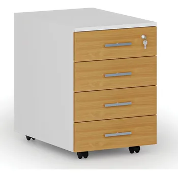 Kancelářská sestava Kancelářský mobilní kontejner PRIMO WHITE, 4 zásuvky, bílá/buk