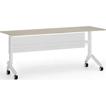 Kancelářská sestava Mobilní stůl PRIMO MOVE, 180x60 cm, bílá podnož, dub přírodní
