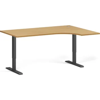 Počítačový stůl Rohový výškově nastavitelný stůl, 160x120 cm, 1 motor, L/P, černá podnož, buk