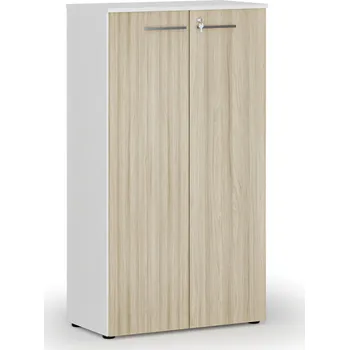 Kancelářská sestava Kancelářská skříň s dveřmi PRIMO WHITE, 800 x 420 x 1434 mm, bílá/dub přírodní