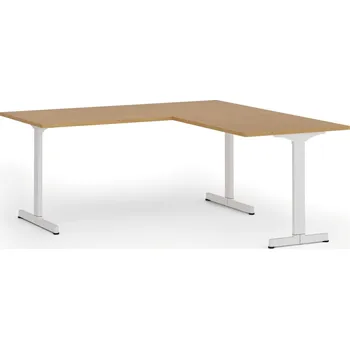 Psací stůl Rohový kancelářský stůl PRIMO BETA L, 180x180 cm, L/P, bílá podnož, buk