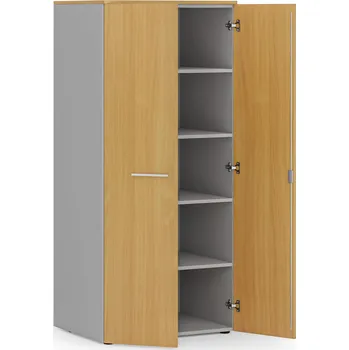 Policová skříň Kancelářská policová skříň PRIMO GRAY s dveřmi, 1781 x 800 x 600 mm, šedá/buk