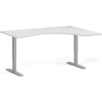 Počítačový stůl Ergonomický výškově nastavitelný stůl. 160x120 cm, 2 motory, L/P, šedá podnož, bílá
