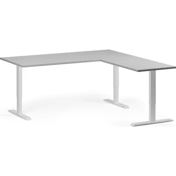 Počítačový stůl Rohový výškově nastavitelný stůl, 180x180 cm, 3 motory, L/P, bílá podnož, šedá