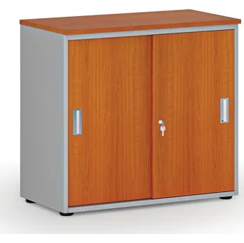 Kancelářská sestava Kancelářská skříň se zasouvacími dveřmi PRIMO GRAY, 800 x 420 x 740 mm, šedá/třešeň