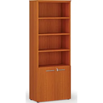 Kancelářská sestava Kombinovaná kancelářská skříň PRIMO WOOD, dveře na 2 patra, 800 x 420 x 2128 mm, třešeň