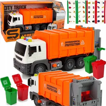 autíčko QULKI Popelářské auto se světly a zvuky + koše 27 cm vícebarevná