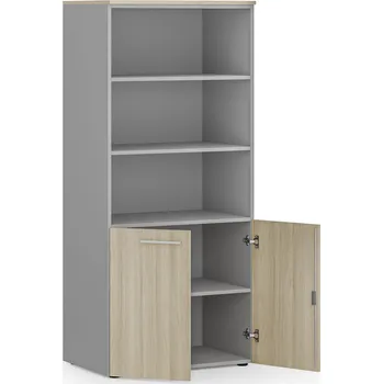 Kancelářská sestava Kombinovaná kancelářská skříň PRIMO GRAY, nízké dveře, 800 x 500 x 1781 mm, šedá/dub přírodní