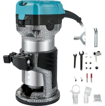 Frézka VEVOR frézka, 710W dřevěná frézka, frézka pro zpracování dřeva se třemi kleštinami, dřevěná frézka s pevnou základnou, dřevěná frézka s hliníkovým pláštěm a otáčkami 13000 - 33000 ot./min